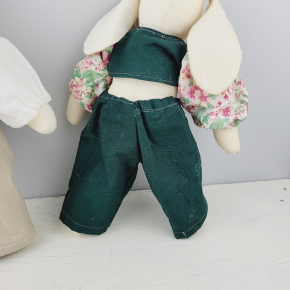 Handmade White Bunny Rabbits with Clothing Easter Shelf Plush Decorative Bunnies - Picture 11 of 15